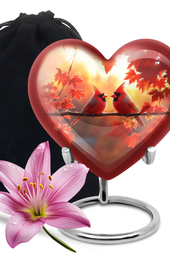 Orange Bird Urn For Men - Cardinal Birds Pair Urn For Memorial