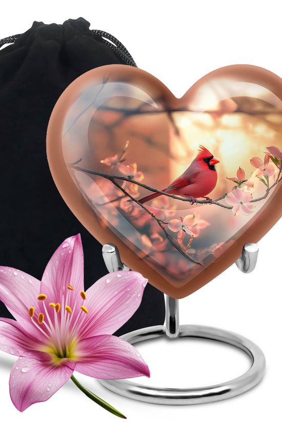 Cherry Blossoms Urn For Cremation Ashes - Cardinal Bird Urn For Sale
