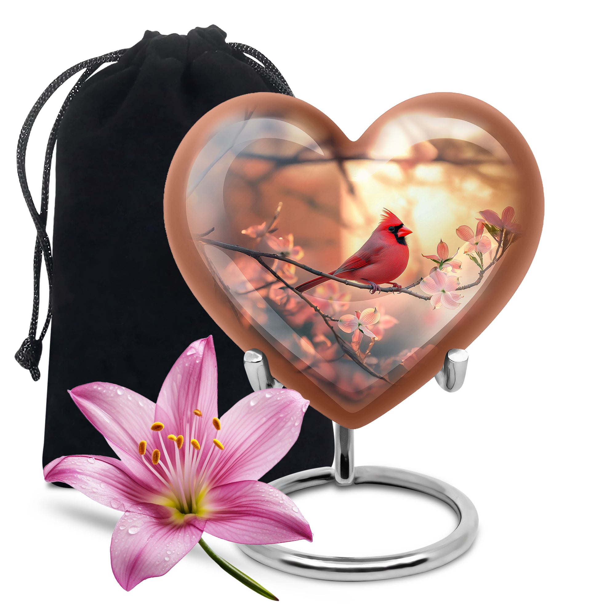 Cherry Blossoms Urn For Cremation Ashes - Cardinal Bird Urn For Sale