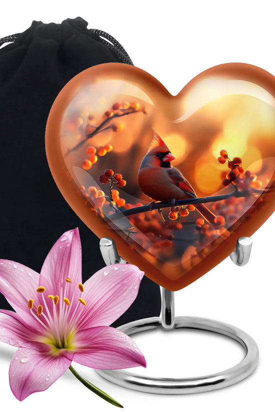 Orange Urn For Adult Human Ashes - Cardinal Bird Ashes Urn For Funeral