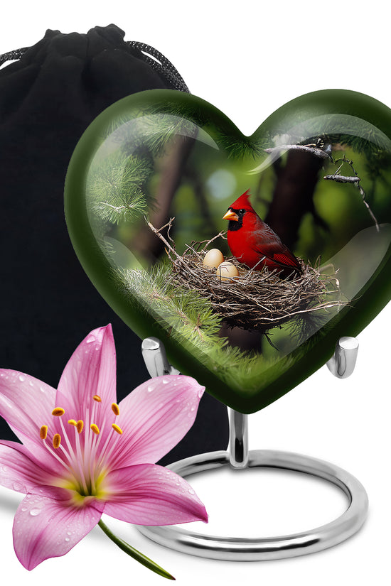Cardinal Bird Memorial Urn For Ashes - Bird Nest Cremation Urn For Ashes