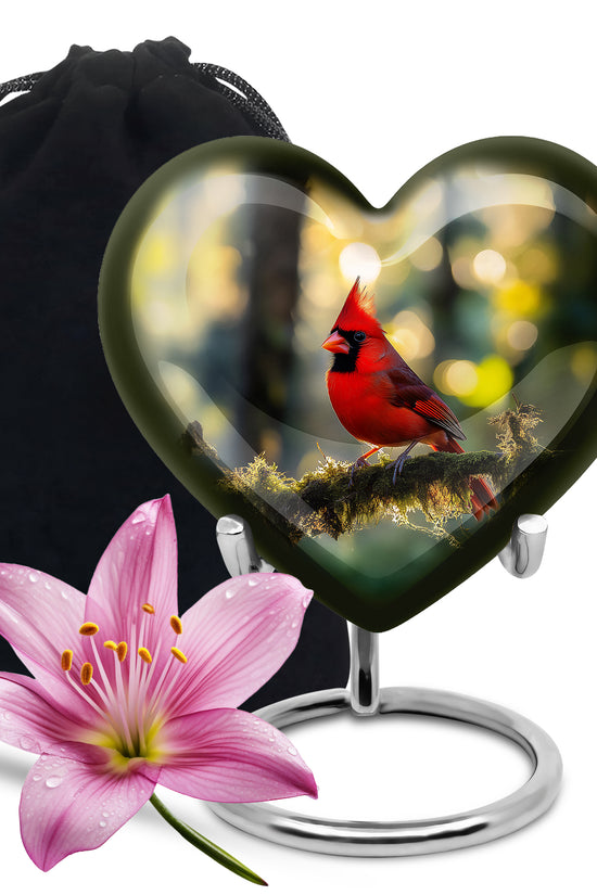 Cardinal Bird Forest Memorial Urn - Nature Funeral Urn For Human Ashes
