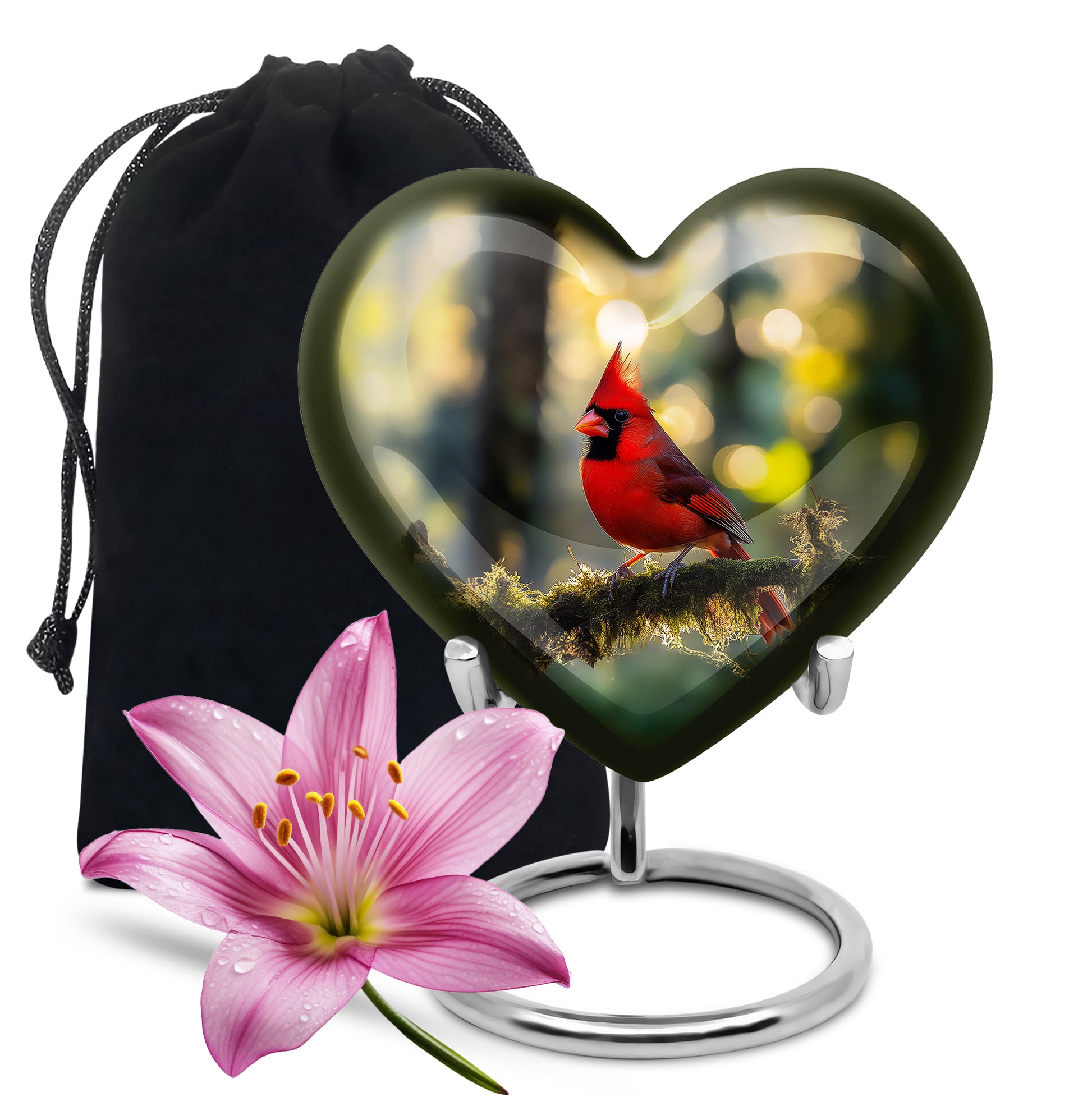 Cardinal Bird Forest Memorial Urn - Nature Funeral Urn For Human Ashes
