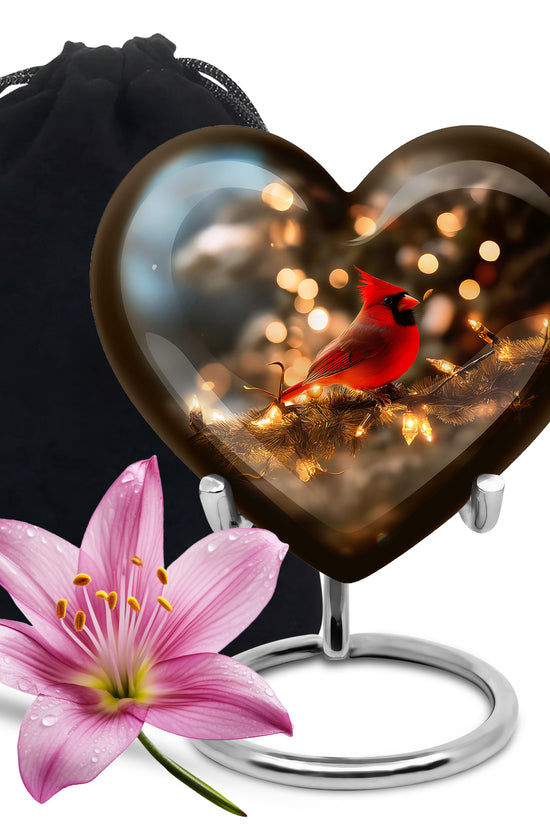 Cardinal Bird Golden Light Funeral Urn - Brown Cremation Urn For Mother & Father
