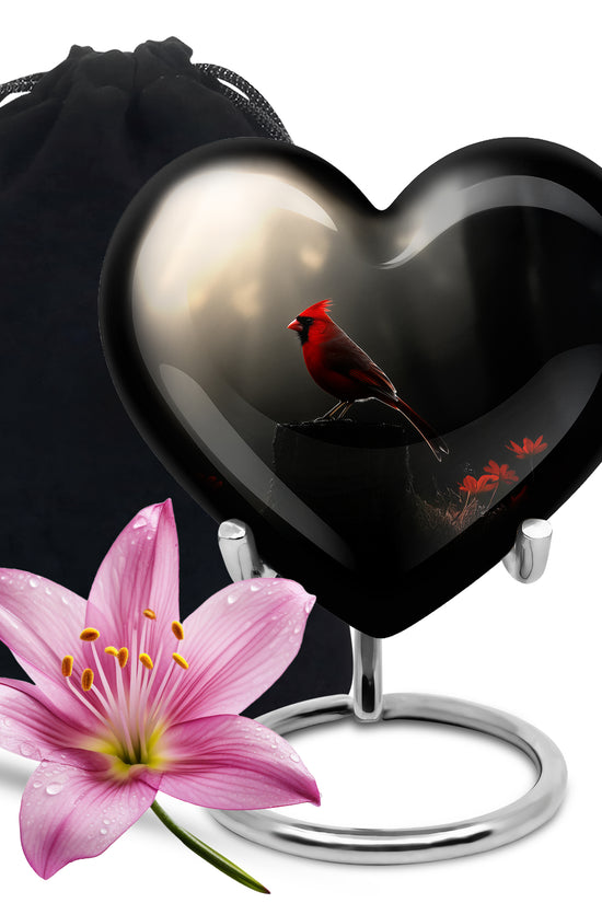Cardinal Bird Black Cremation Urn - Modern Memorial Urn Adult