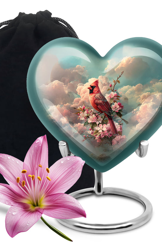 Red Cardinal Floral Cremation Urn - Blossom Memorial Urn For Mom