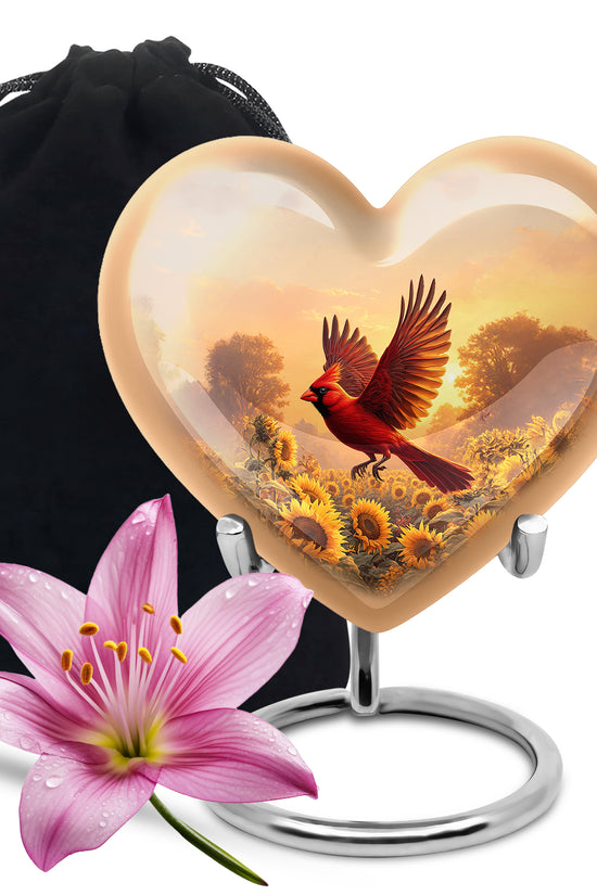 Cardinal Creamtion Urn - Golden Sunflower Cremation Urn For Ashes