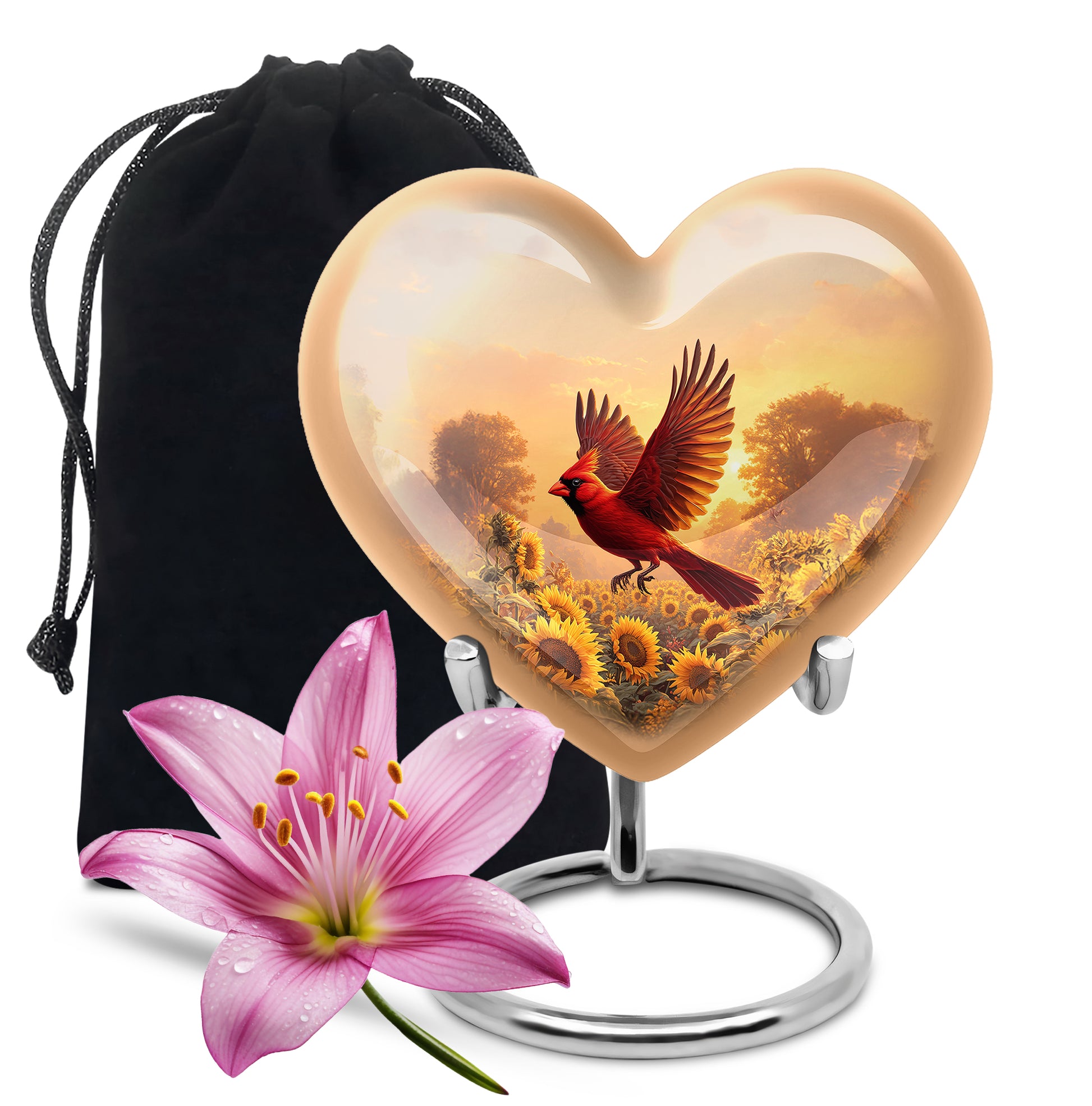 Cardinal Creamtion Urn - Golden Sunflower Cremation Urn For Ashes