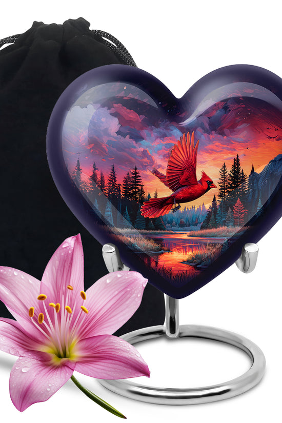 Artistic Cardinal Bird Cremation Urn - Forest Theme Memorial Urn For Human Ashes