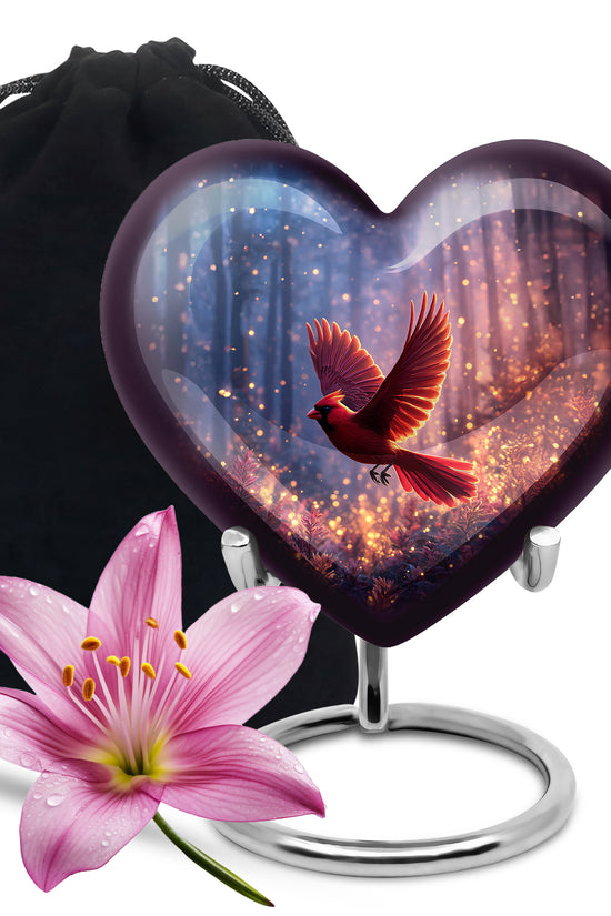 Flying Cardinal Bird Memorial Urn - Glowing Forest Crremation Urn For Adult Ashes