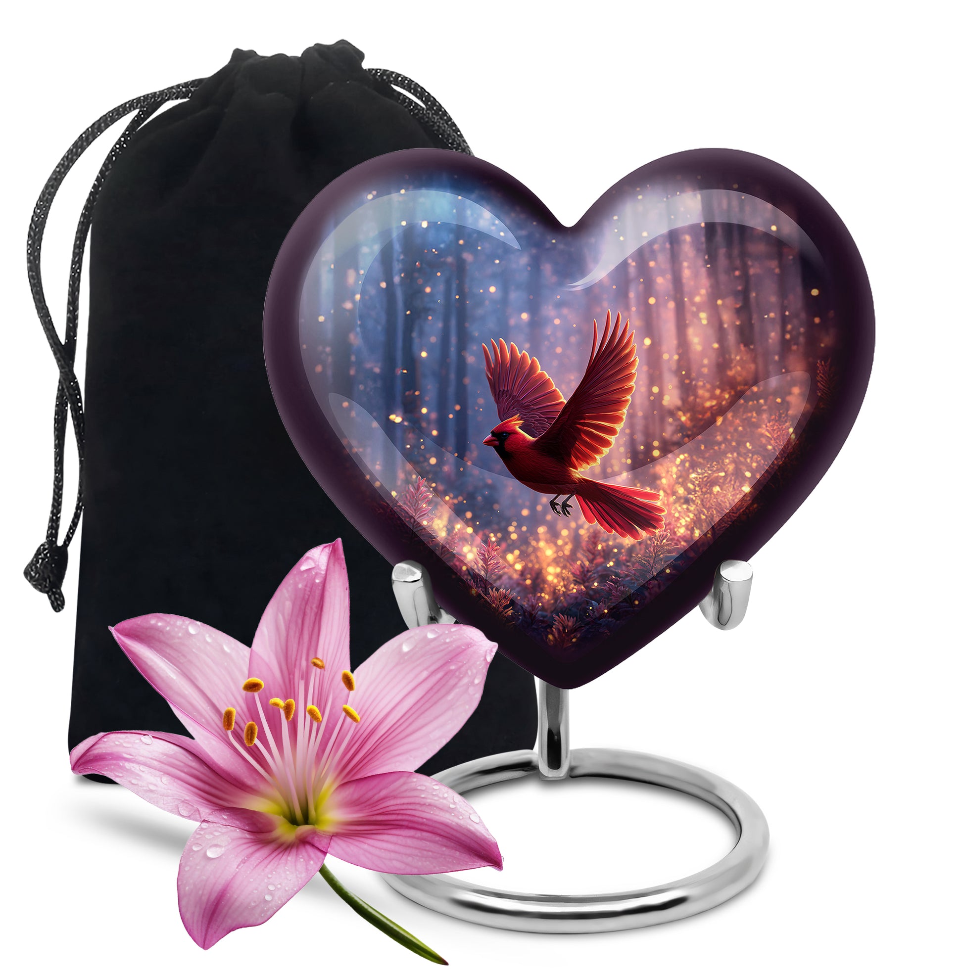 Flying Cardinal Bird Memorial Urn - Glowing Forest Crremation Urn For Adult Ashes