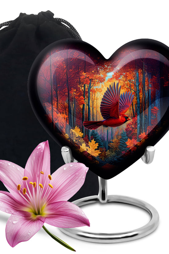 Red Cardinal Bird Funeral Urn - Autumn Theme Cremation Urn For Human Ashes