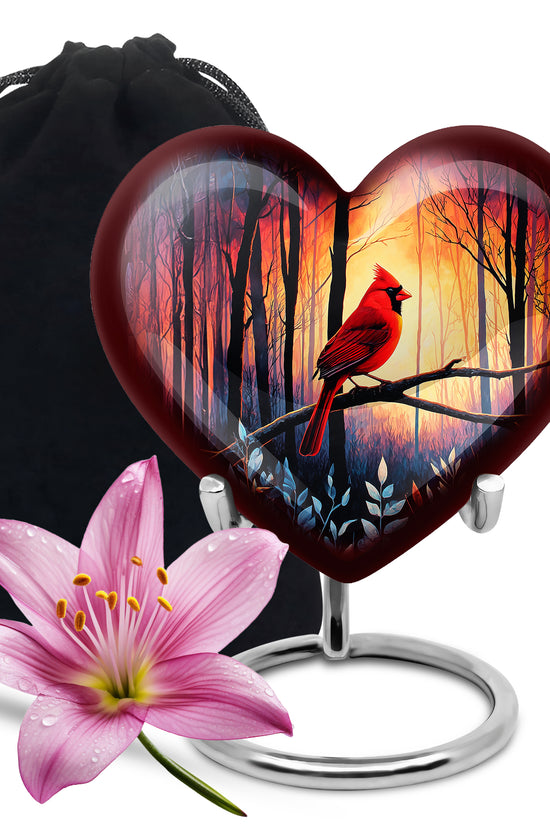Red Cardinal Funeral Urn - Scenic Forest Cremation Urn For Adults Ashes