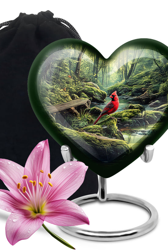 Red Cardinal Memorial Urn - Peaceful Forest Cremation Urn For Adult Ashes