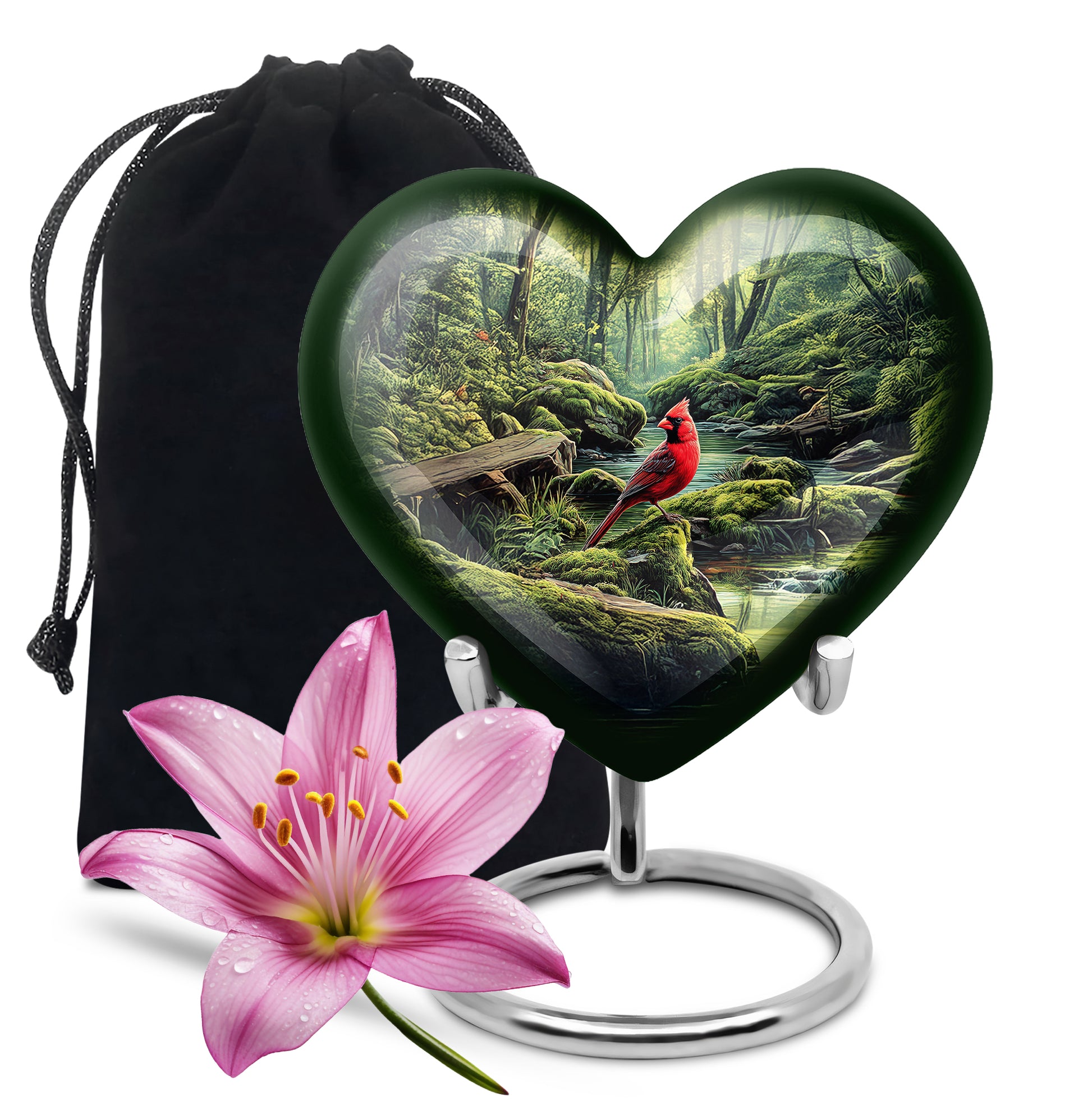 Red Cardinal Memorial Urn - Peaceful Forest Cremation Urn For Adult Ashes