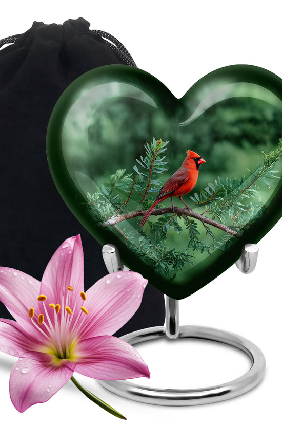 Cardinal Bird Memorial Urn - Nature Theme Funeral Urn For Human Ashes
