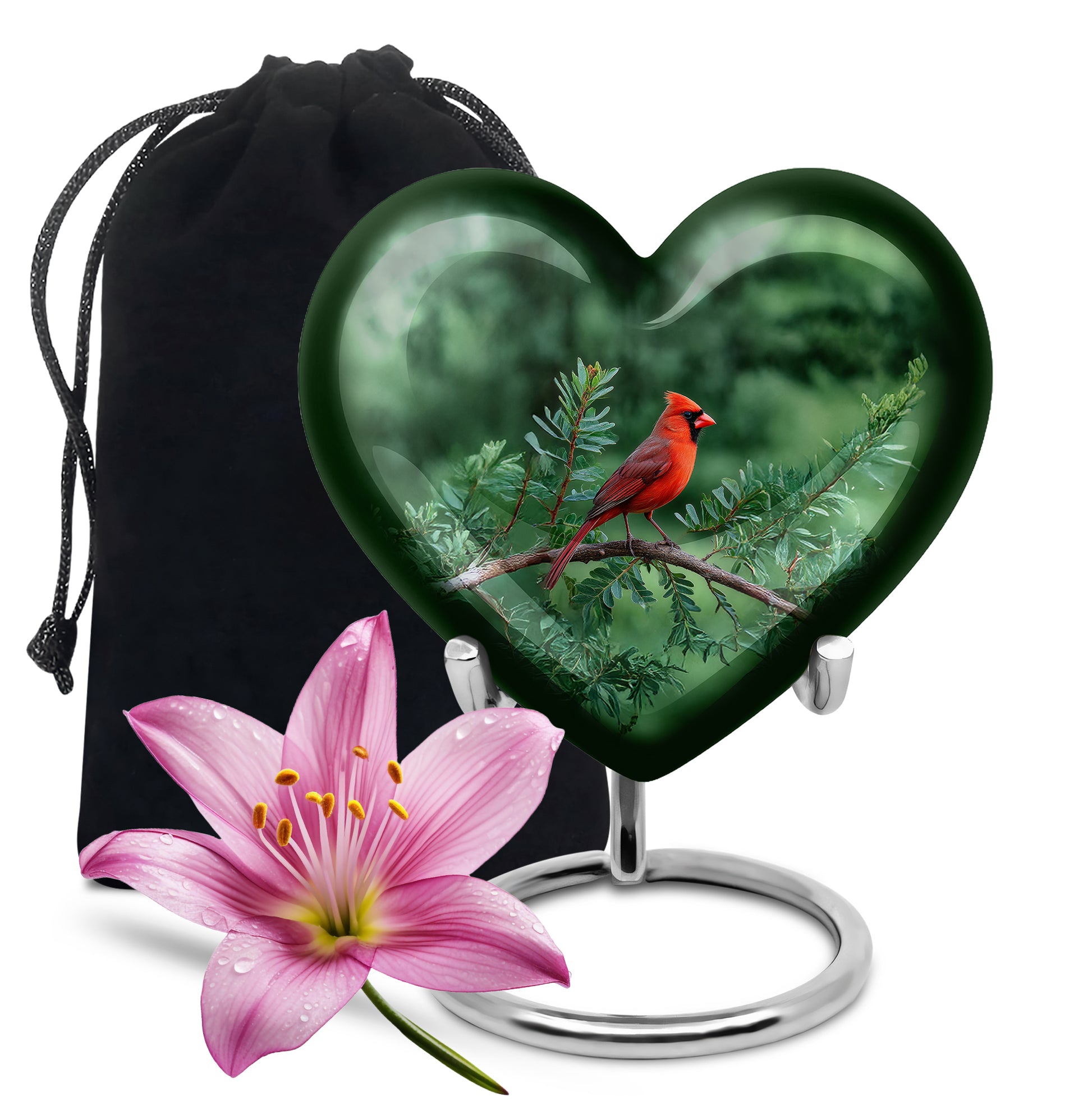 Cardinal Bird Memorial Urn - Nature Theme Funeral Urn For Human Ashes