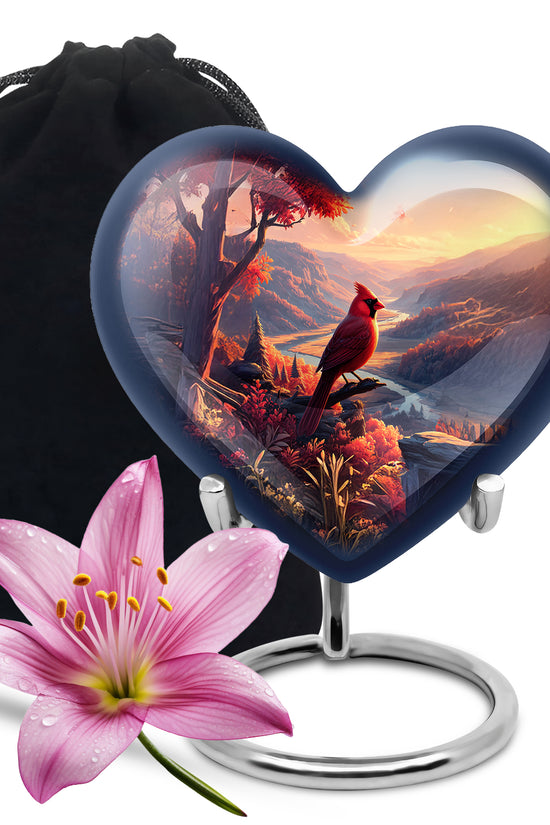 Beautiful Red Cardinal Bird Memorial Urn - Beautiful Scenic Mountain Funeral Urn For Ashes