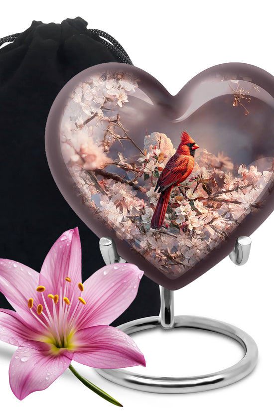 Red Cardinal Bird Memorial Urn - Artistic Memorial Urn For Loved Ashes