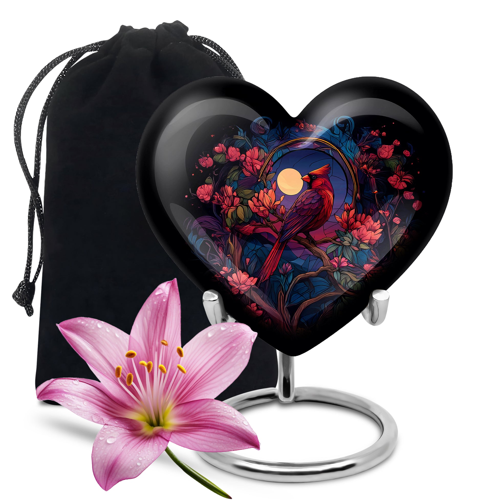 Moonlight Cardinal Cremation Urn - Artistic Memorial Urn For Adult Ashes