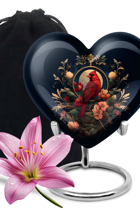 Peaceful Red Cardinal Funeral Urn - Floral Cremation Urn For Human Ashes