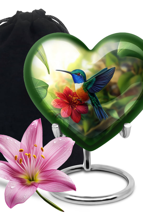 Green Memorial Urn - Hummingbird Funeral Urn For Loved Ones