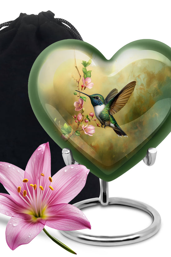 Beautiful Flowers Funeral Urn - Green Hummingbird Urn For Father & Mother