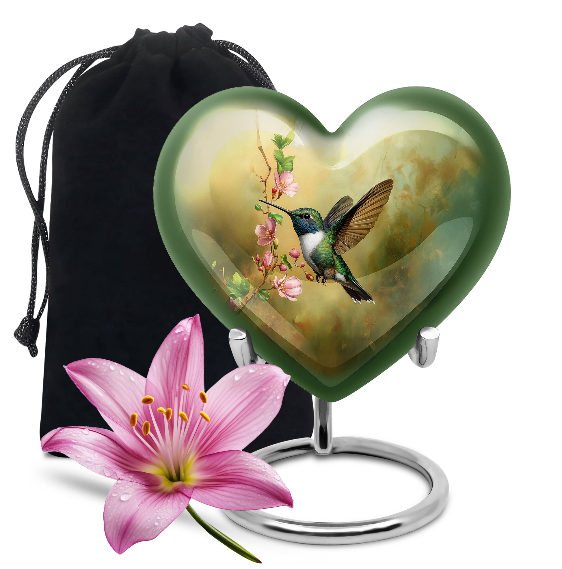 Beautiful Flowers Funeral Urn - Green Hummingbird Urn For Father & Mother