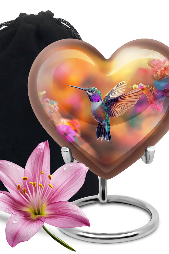 Elegent Hummingbird Funeral Urn - Orange Decorative Urn For Loved Ones