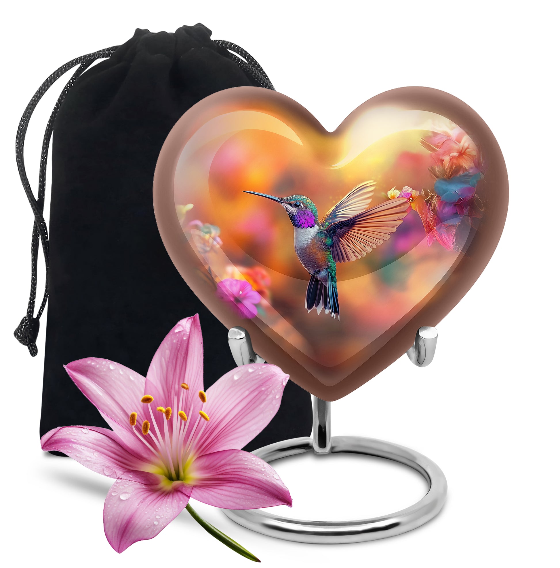 Elegent Hummingbird Funeral Urn - Orange Decorative Urn For Loved Ones