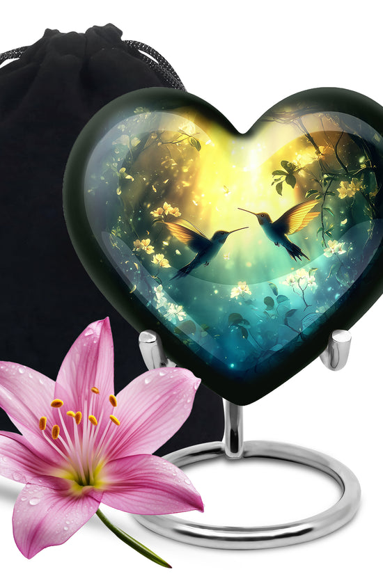 Peaceful Hummingbird Memorial Urn - Beautiful Forest Theme Urn For Adult Ashes