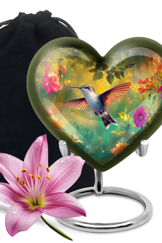 Elegant Hummingbird Tribute Urn - Nature Floral Memorial Urn For Adult Ashes
