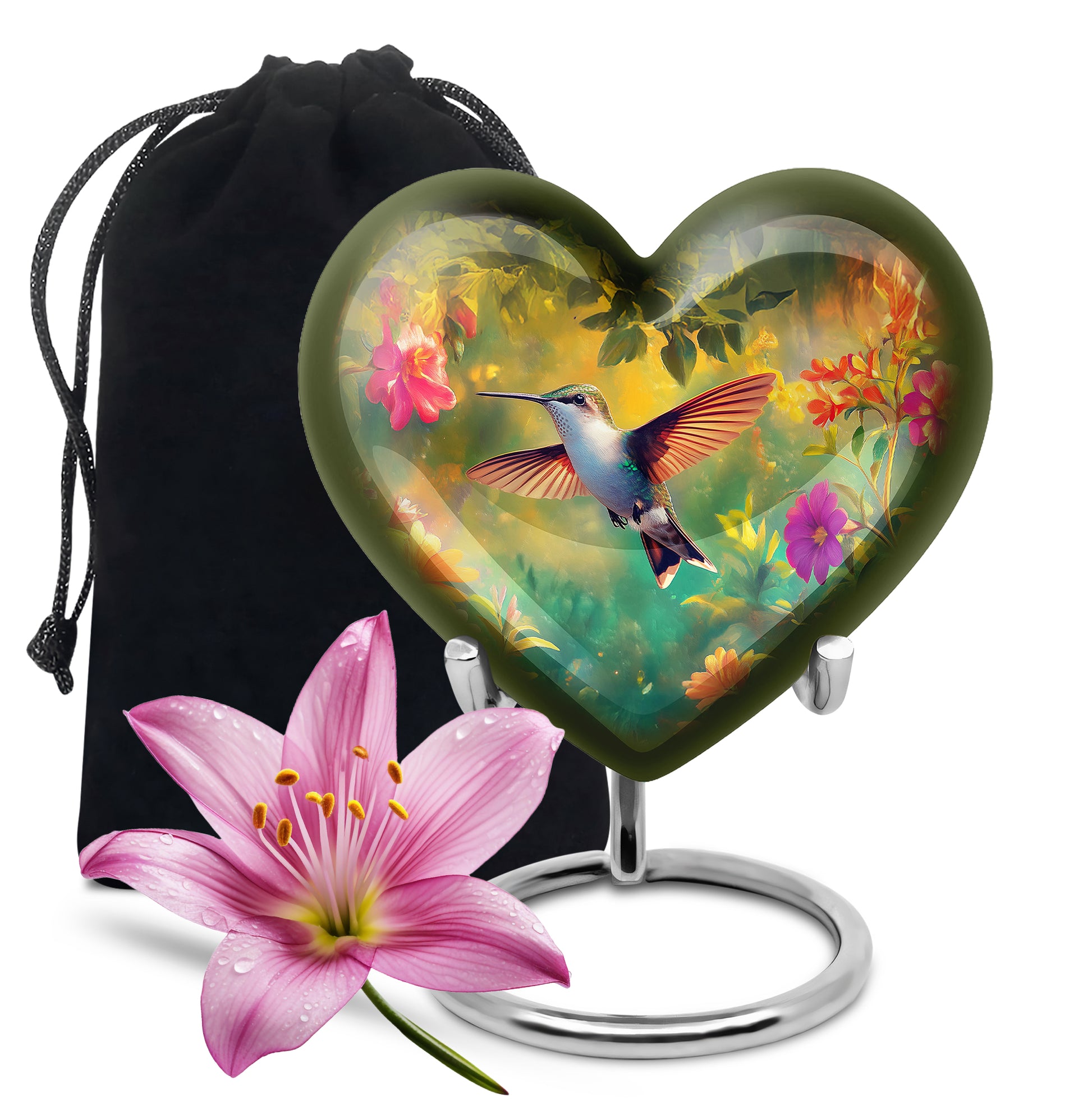 Elegant Hummingbird Tribute Urn - Nature Floral Memorial Urn For Adult Ashes