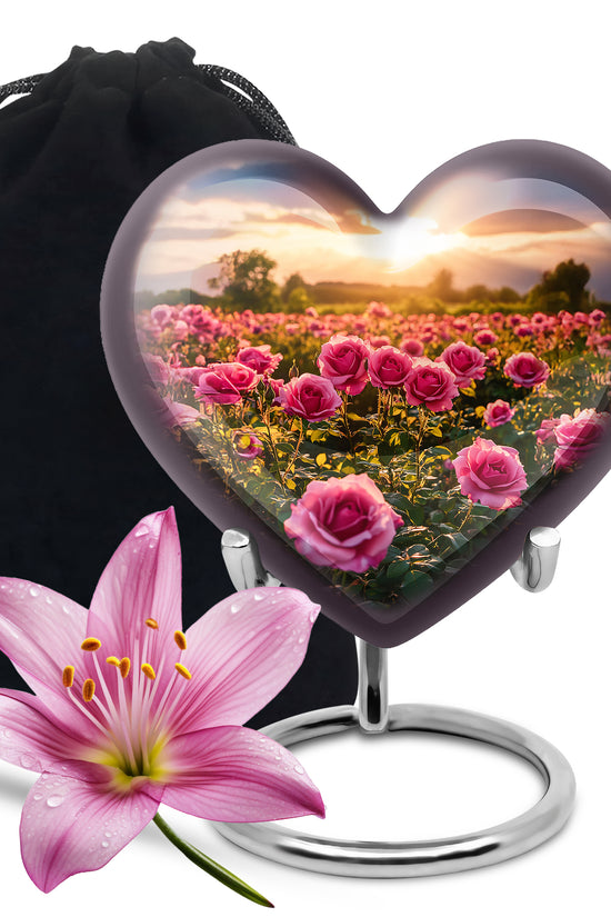 Pink Flower Landscape Cremation Urn - Beautiful Memorial Urn For Female Ashes