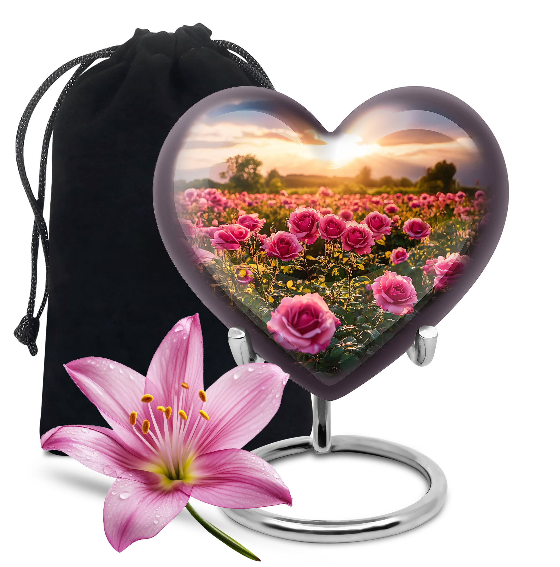 Pink Flower Landscape Cremation Urn - Beautiful Memorial Urn For Female Ashes