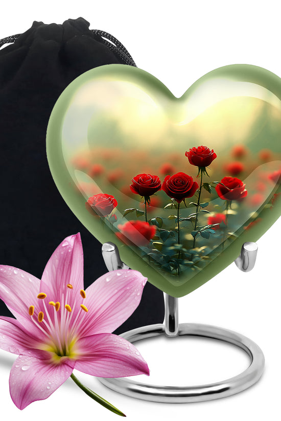 Red Rose Floral Urn - Decorative Funeral Urn for Adult Human Ashes