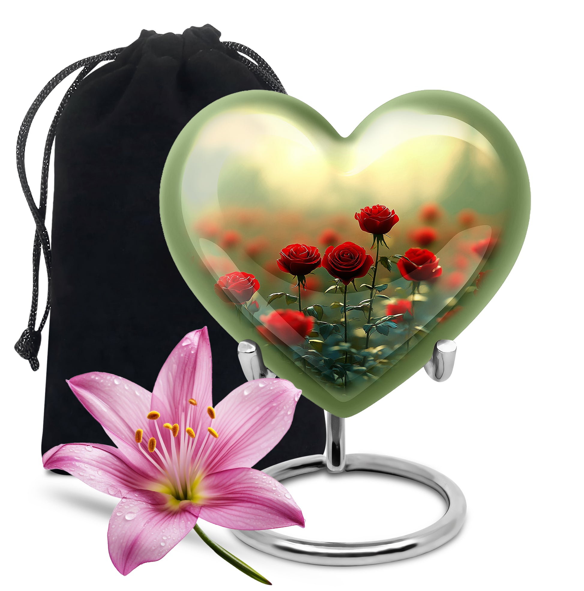 Red Rose Floral Urn - Decorative Funeral Urn for Adult Human Ashes