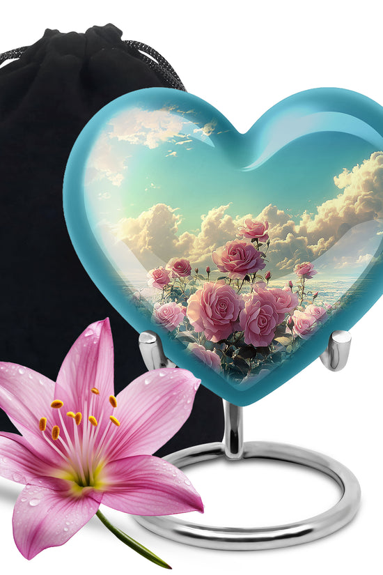 Pink Rose Memorial Urn - Blue Sky Landscape Urn For Adult Male & Female