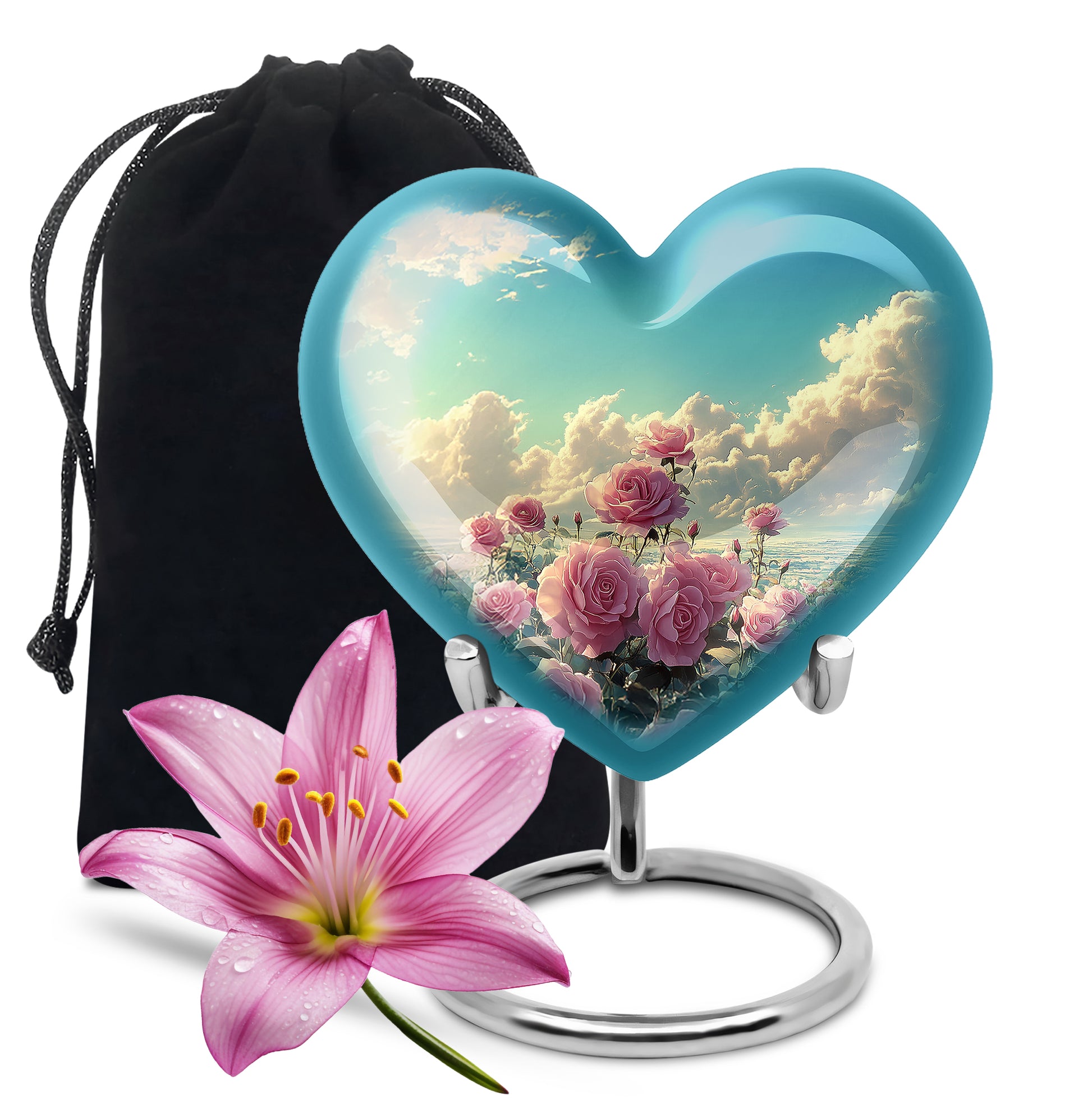 Pink Rose Memorial Urn - Blue Sky Landscape Urn For Adult Male & Female