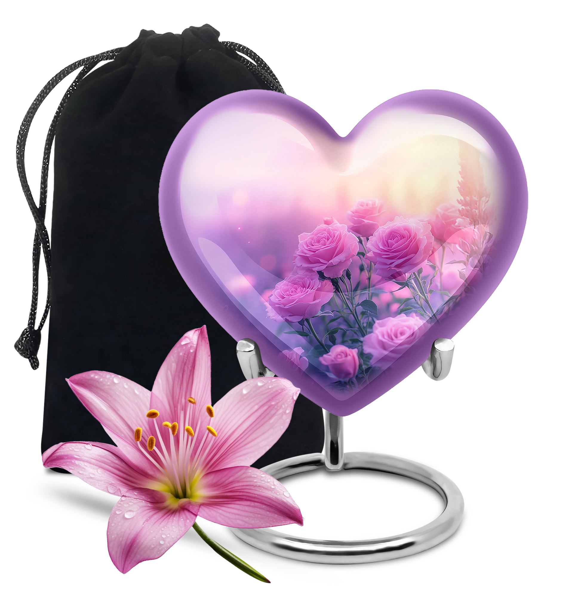 Beautiful Pink Roses Memorial Urn - Floral Cremation Urn For Women
