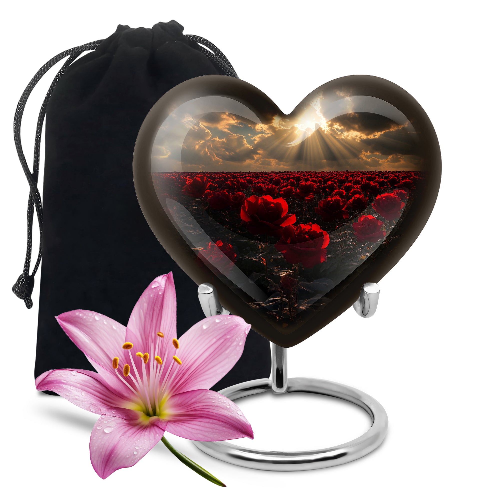 Beautiful Sunlight Memorial Urn - Rose Field Funeral Urn For Women