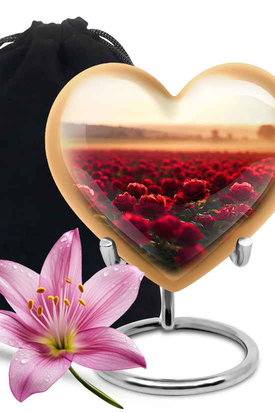 Sunset Rose Field Funeral Urn - Floral Memorial Urn For Adult Ashes