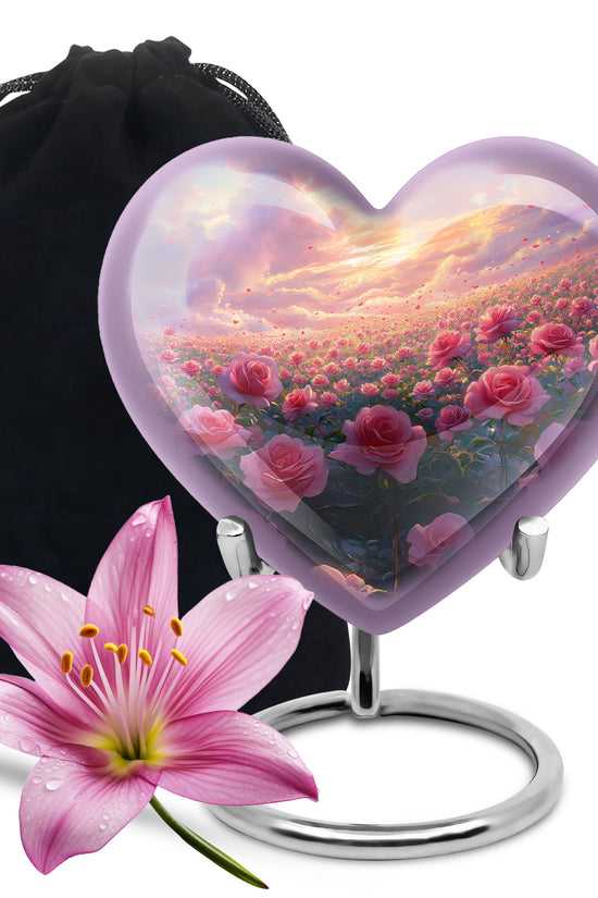 Pink Rose Landscape Memorial Urn - Beautiful Sunset Cremation Urn For Human Ashes