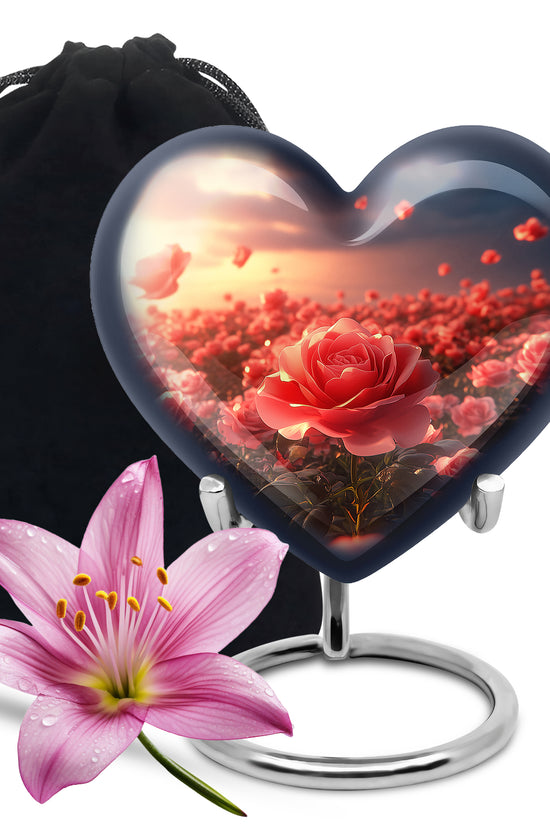 Rose Blossom Sunset Memorial Urn - Floral Cremation Urn For Loved Ones