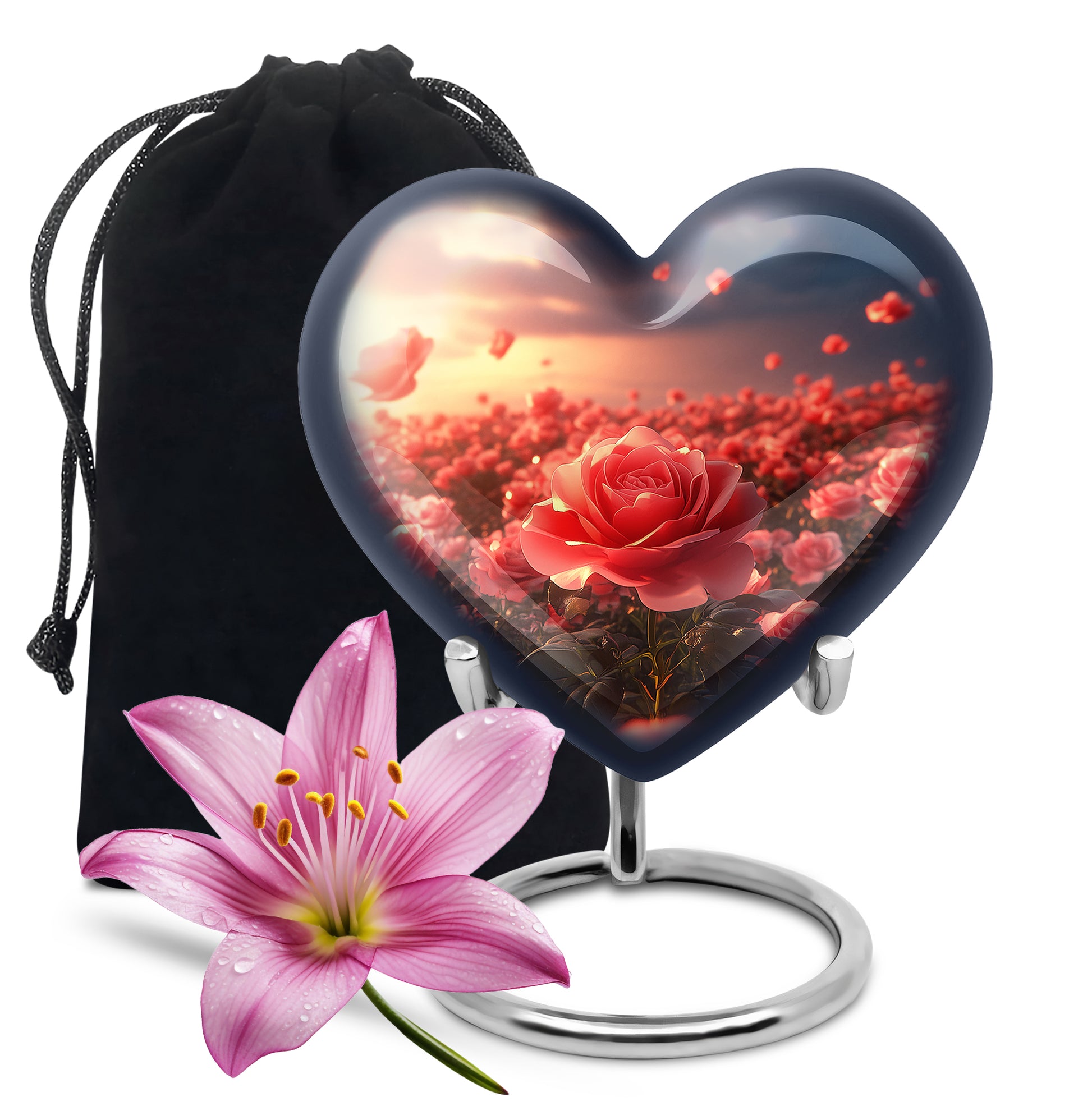 Rose Blossom Sunset Memorial Urn - Floral Cremation Urn For Loved Ones