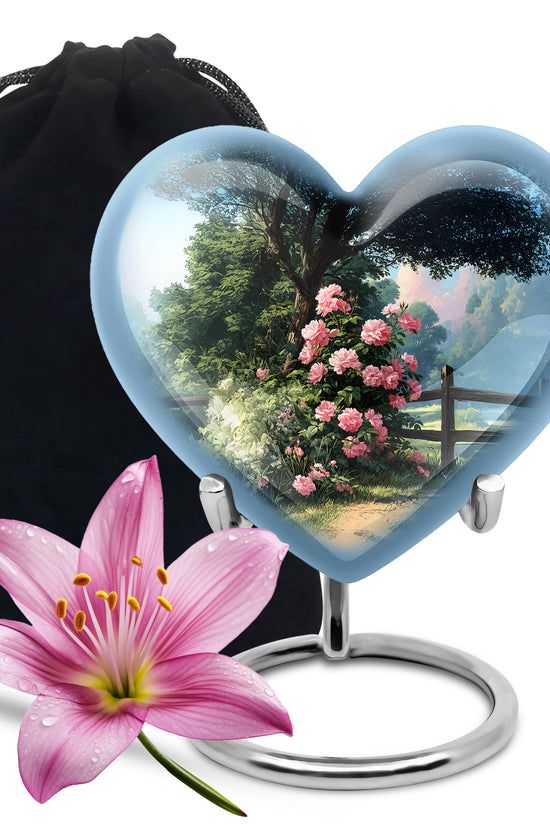 Pink Rose Garden Cremation Urn - Floral Memorial Urn For Female