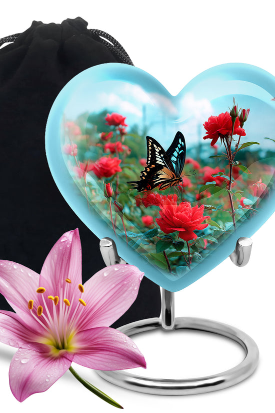 Butterfly Cremation Urn For Ashes – Red Rose Floral Memorial Urn