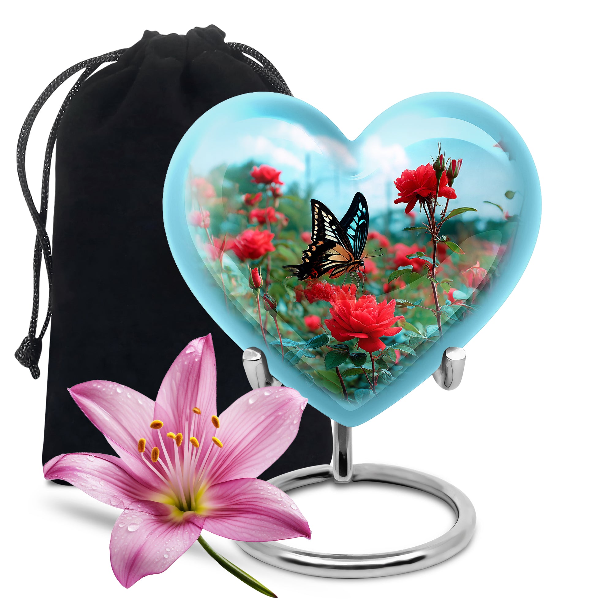 Butterfly Cremation Urn For Ashes – Red Rose Floral Memorial Urn
