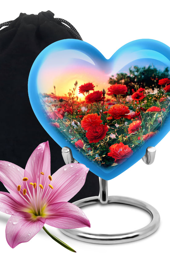 Red Rose Cremation Urn - Floral Memorial Urn For Adult Ashes