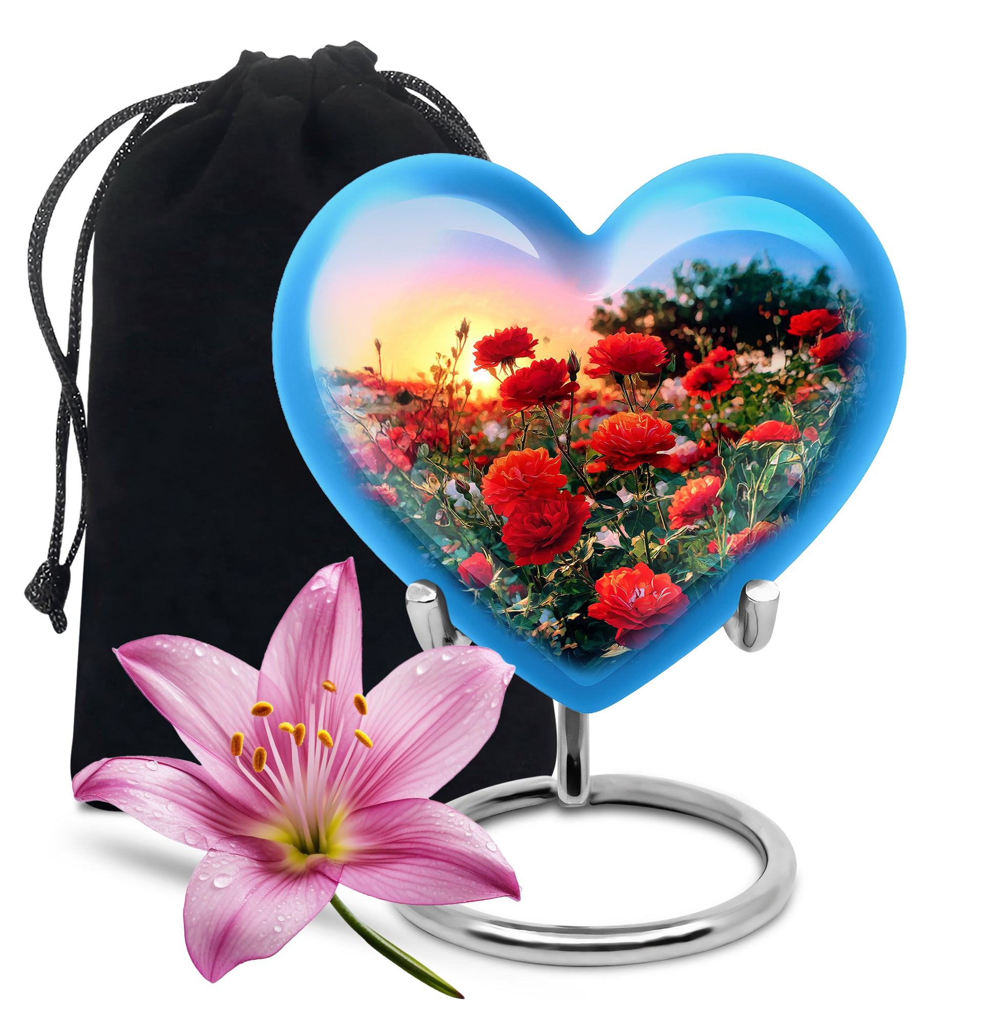 Red Rose Cremation Urn - Floral Memorial Urn For Adult Ashes